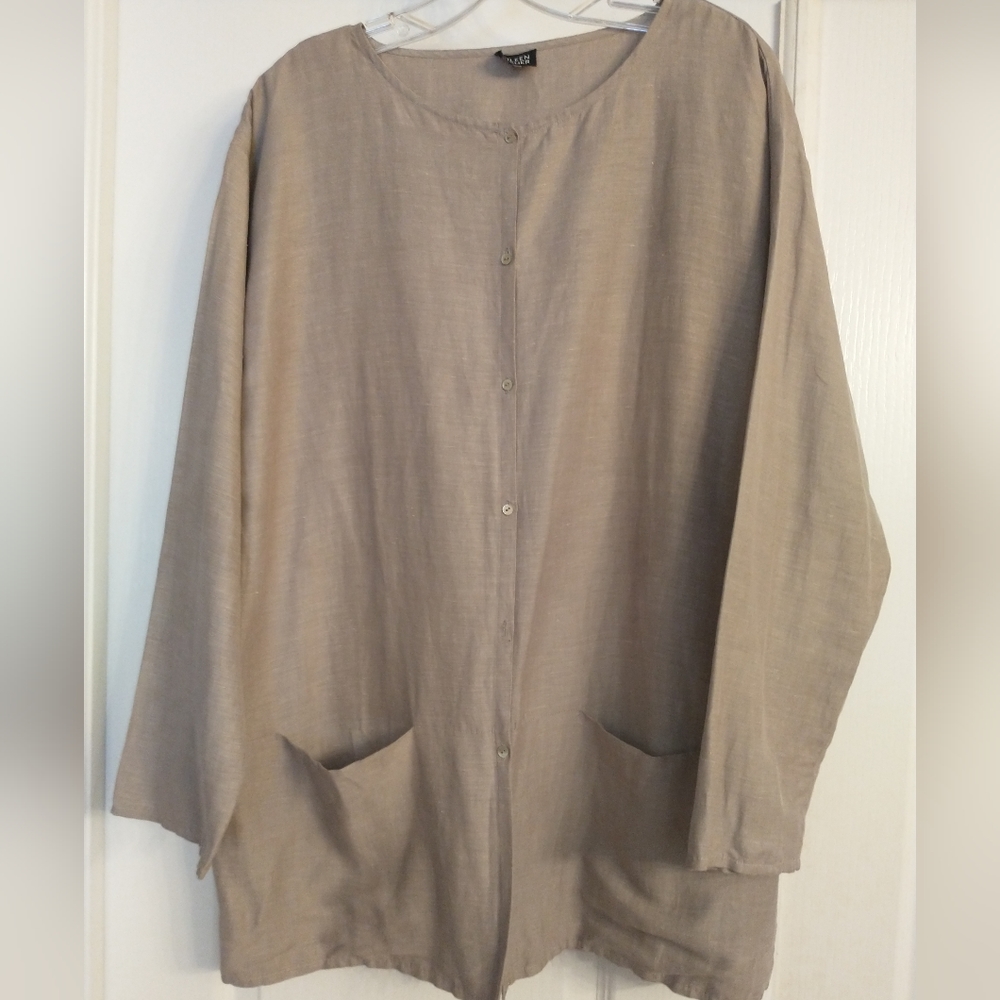 Eileen Fisher Shacket Linen/Silk Front Pockets Size XL 16/18 Tunic Full Button